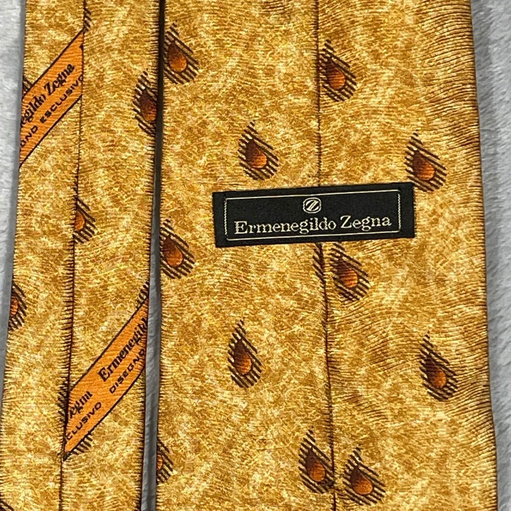 Ermenegildo Zegna Silk Tie Gold Brown Teardrop Disegno Esclusivo‎ Made in Italy